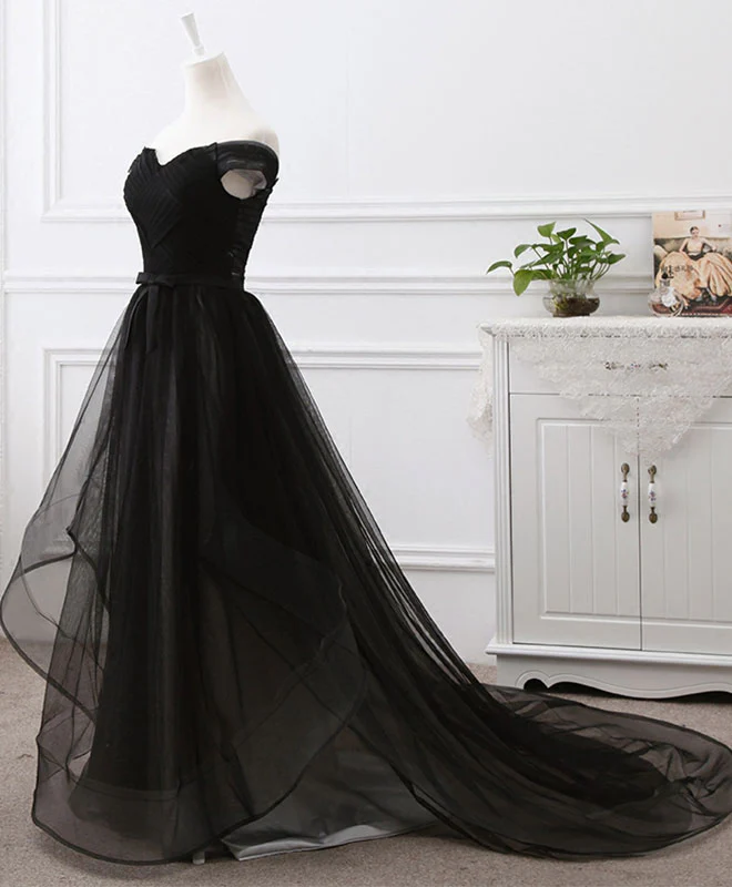 Black Tulle Long Prom Dress, Black Evening Dresses - Deanwangkt