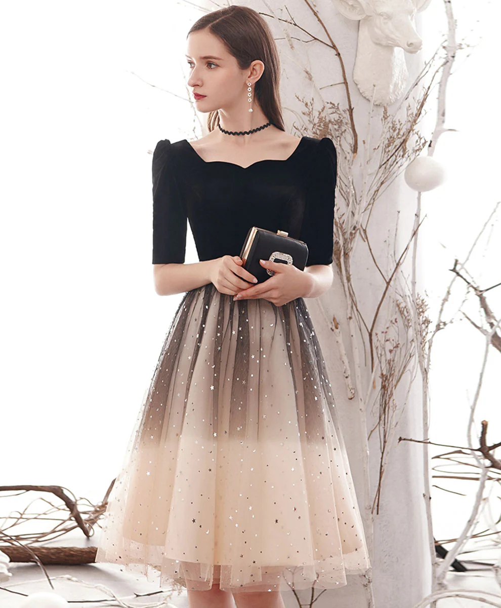 Champagne Tulle Sequin Short Prom Dress Champagne Homecoming Dress - Deanwangkt