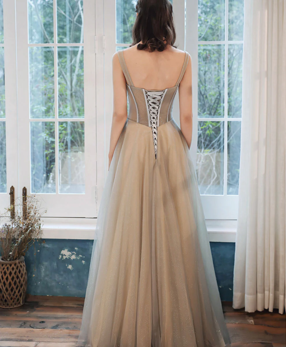 Simple Aline Champagne Long Prom Dress, Champagne Formal Graduation Dress - Deanwangkt