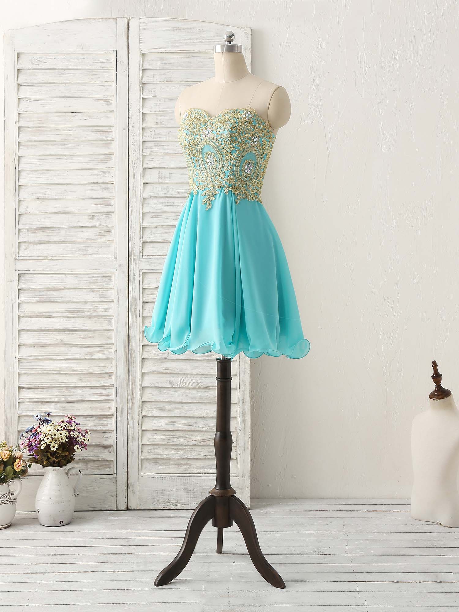 Cute Green Lace Applique Short Prom Dress Green Homecoming Dress - Deanwangkt