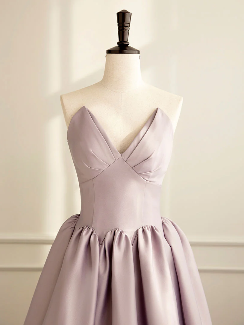 Simple V Neck Satin Pink Long Prom Dress, Satin Formal Evening Dress - Deanwangkt