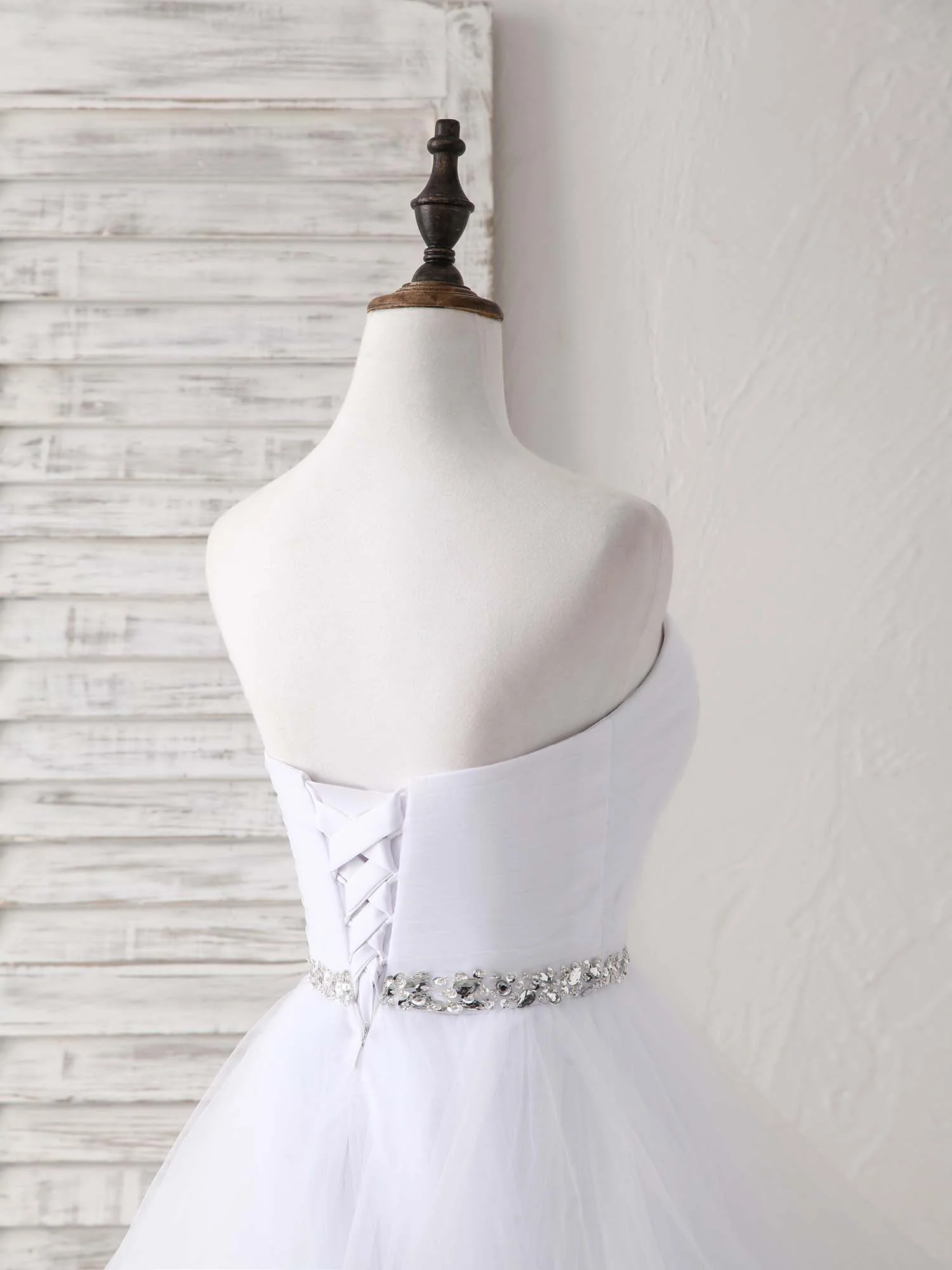 White Sweetheart Neck Tulle Long Prom Dress, White Formal Graduation Dress - Deanwangkt