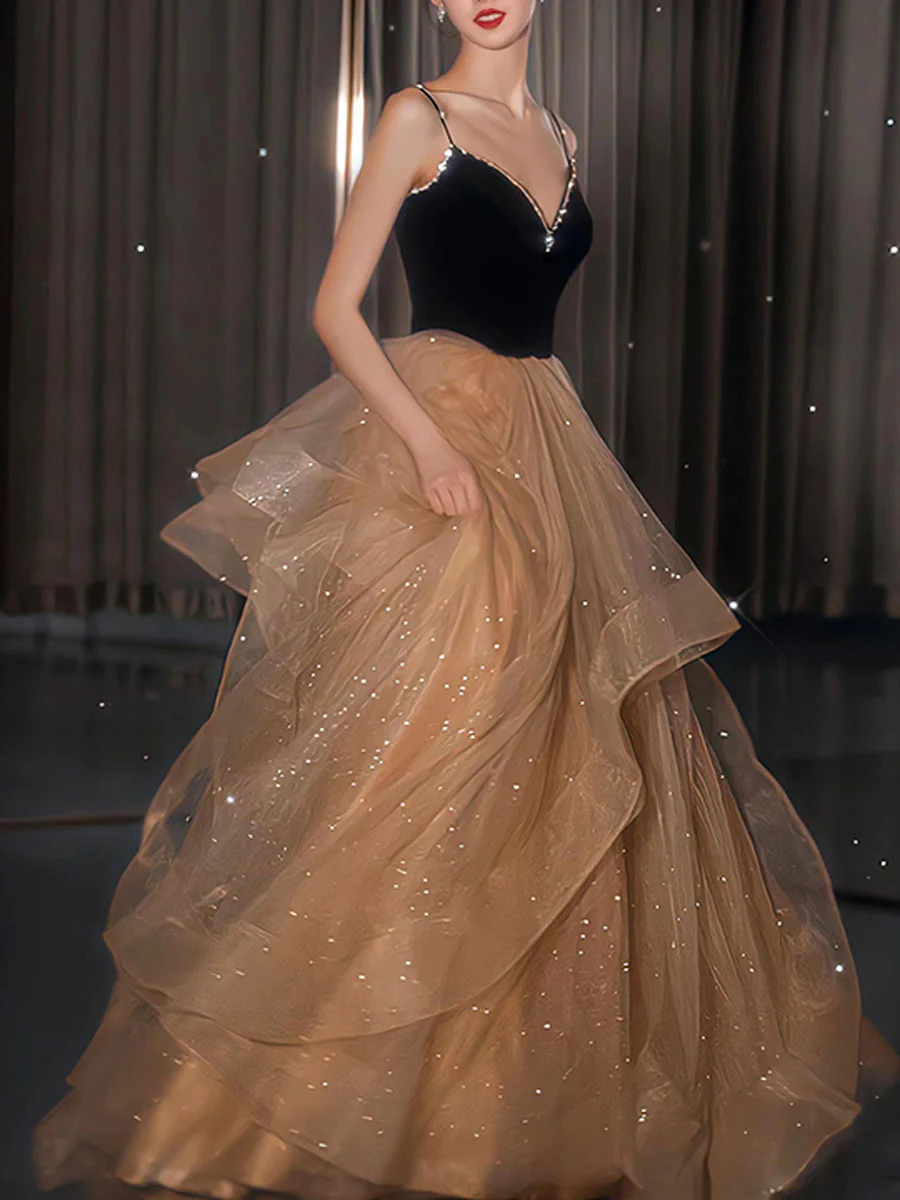 Champagne Tulle Long Prom Dress, Champagne Formal Graduation Dresses - Deanwangkt