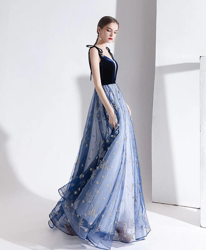 Blue Sweetheart Tulle Long Prom Dress Blue Tulle Formal Dress - Deanwangkt