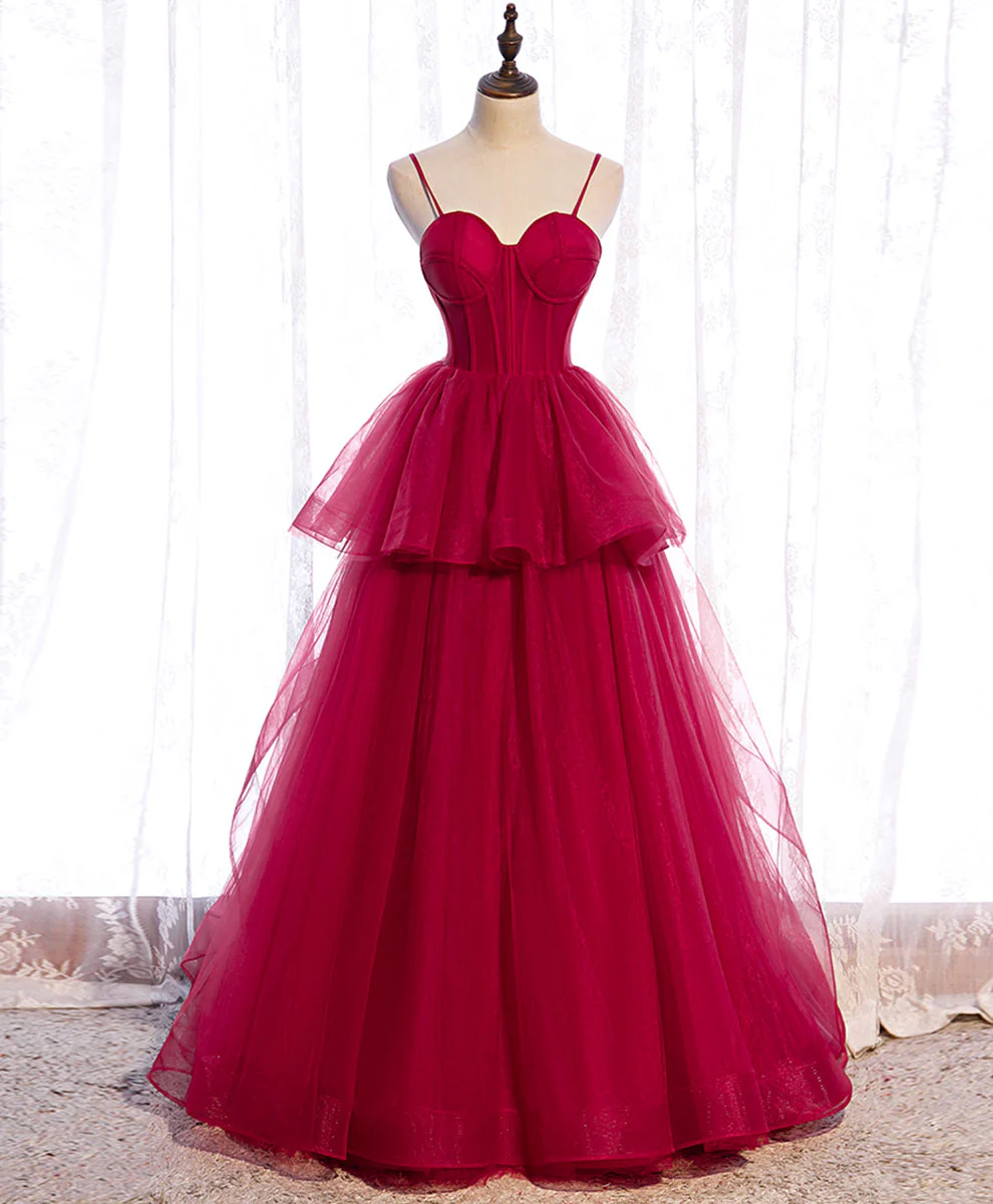 Red Long Prom Dresses, Sweetheart Neck Red Formal Gown - Deanwangkt