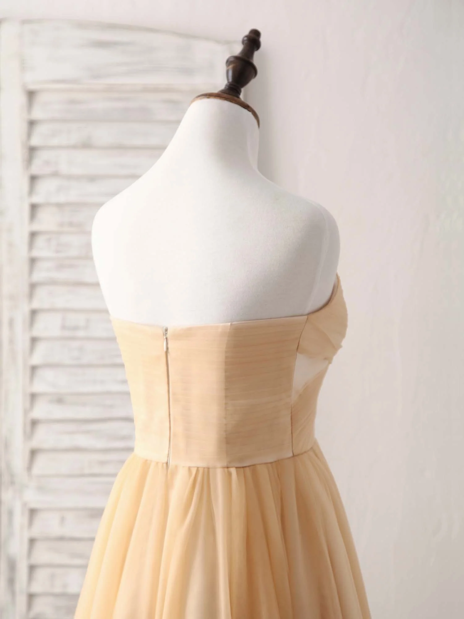 Simple Tulle Champagne Short Prom Dress Tulle Bridesmaid Dress - Deanwangkt