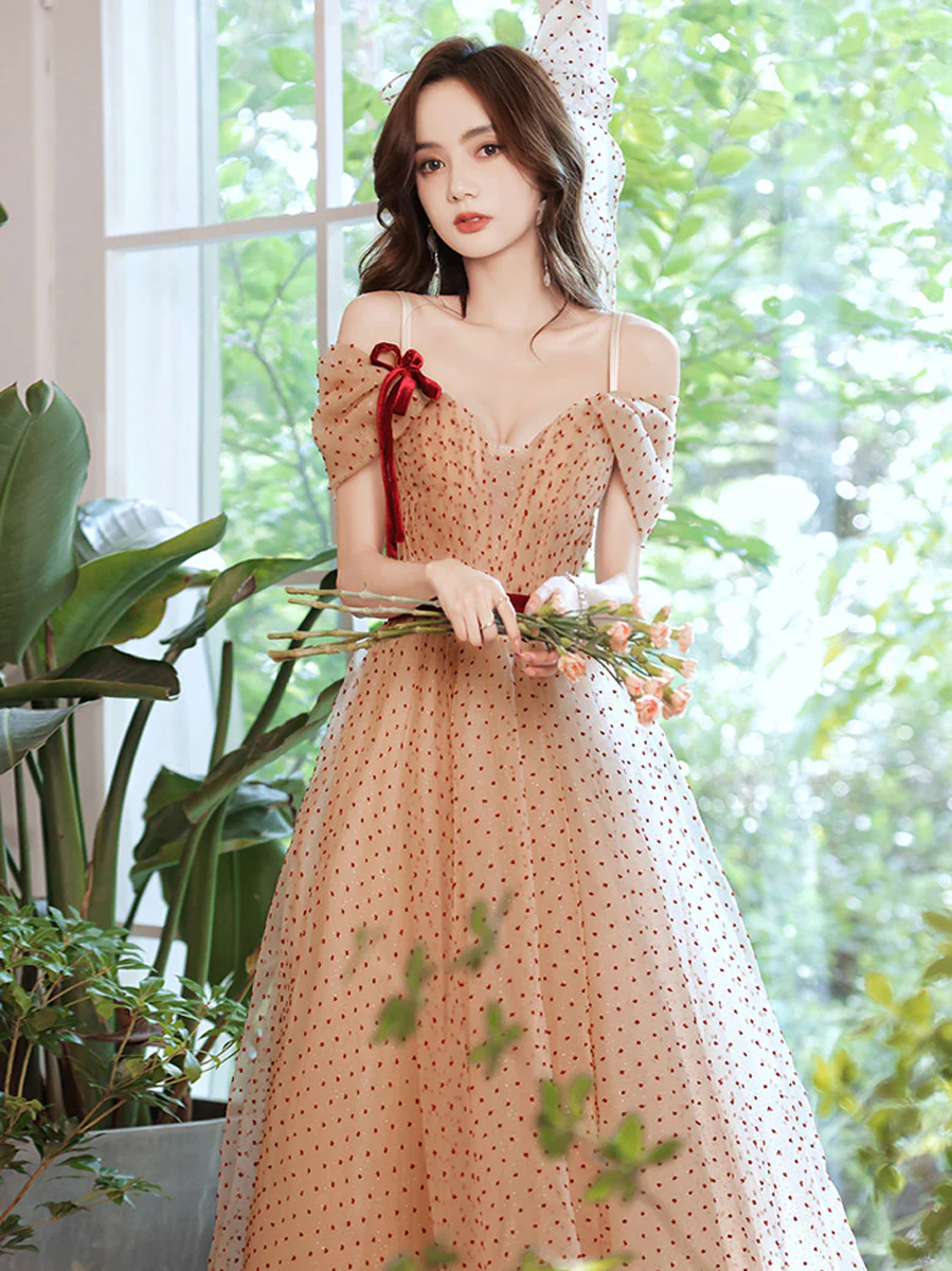 A line Champagne Long Prom Dresses, Champagne Formal Party Evening Dresses - Deanwangkt