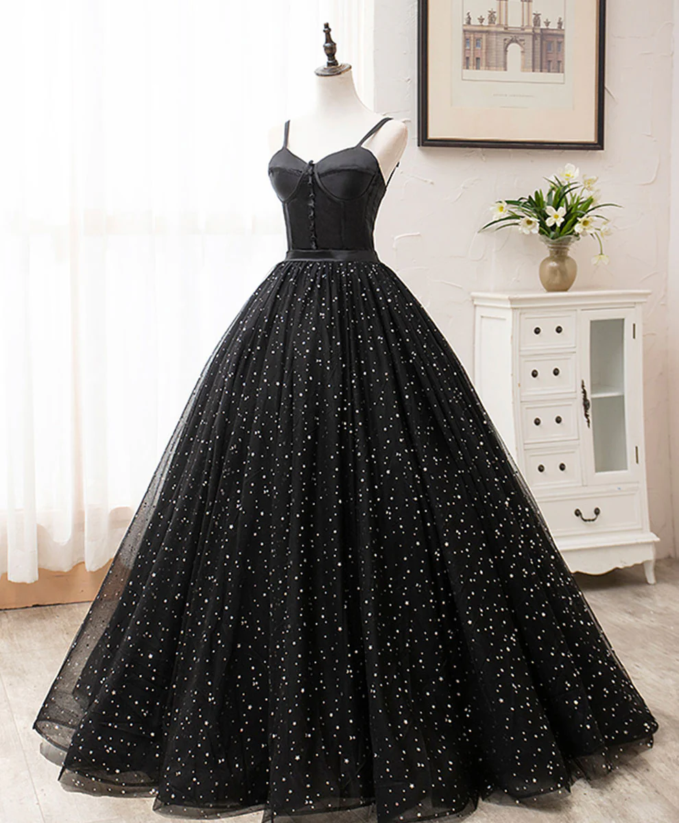Black Sweetheart Tulle Long Prom Dress, Black Formal Sweet 16 Dress - Deanwangkt