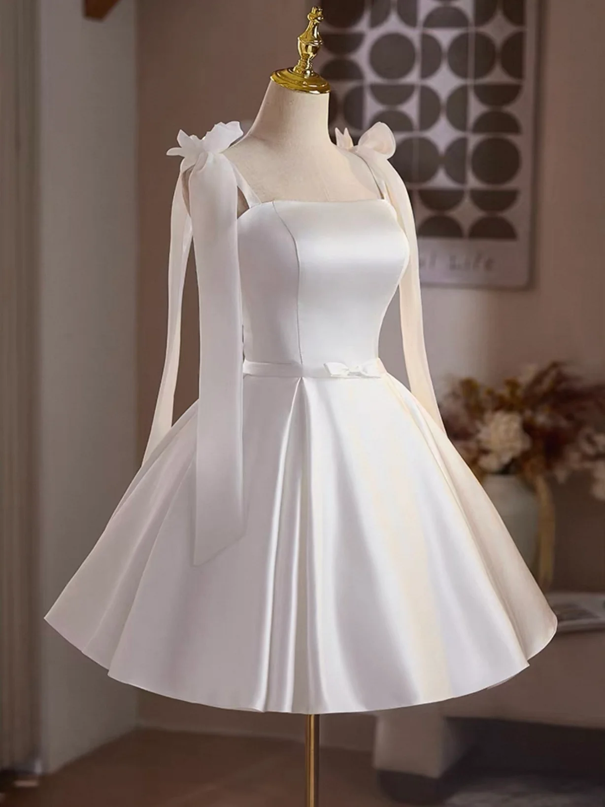 Simple White Satin Short Prom Dress, White Homecoming Dress - Deanwangkt