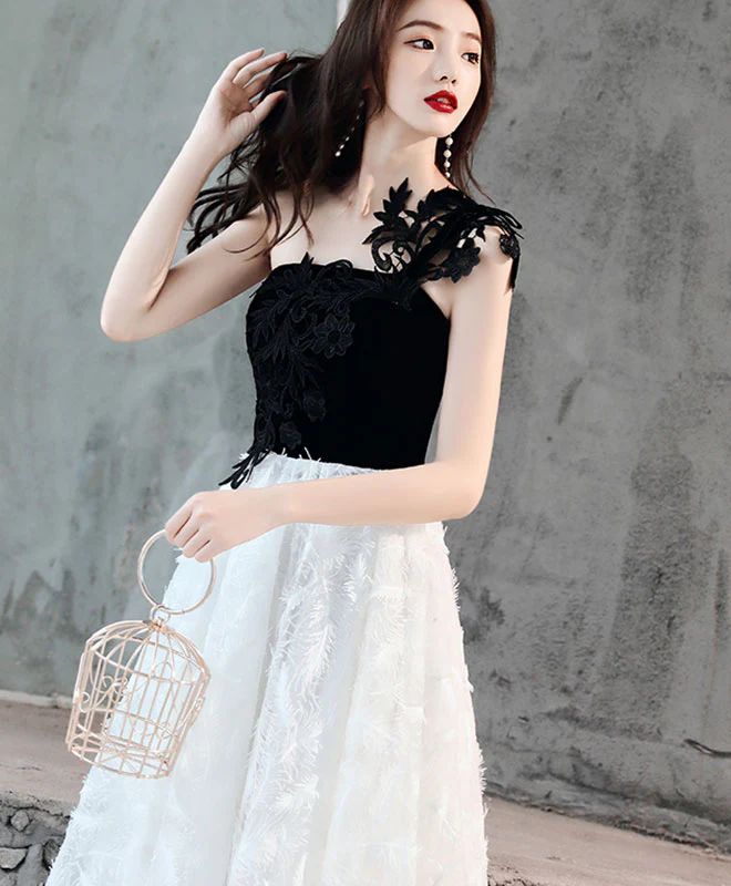 White One Shoulder Tulle Short Prom Dress, White/Black Homecoming Dress - Deanwangkt
