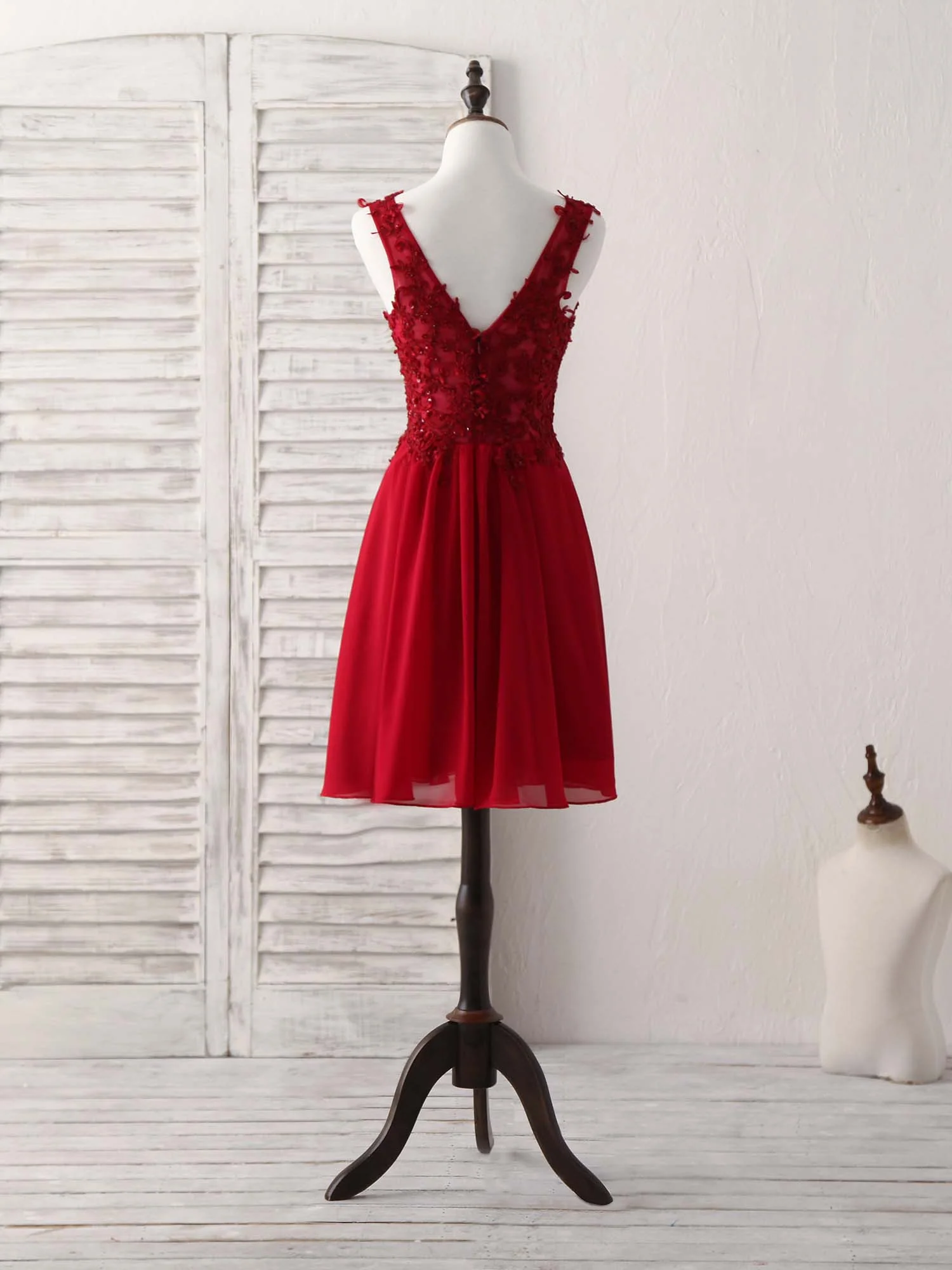 Burgundy Chiffon Lace Short Prom Dress Burgundy Homecoming Dress - Deanwangkt