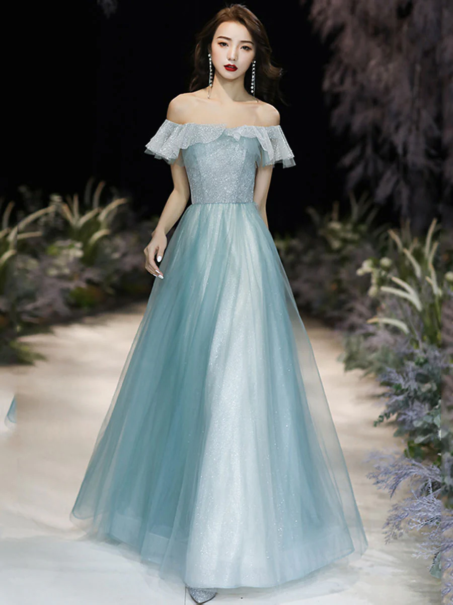 Green Tulle Sequin Long Prom Dress Green Tulle Sequin Formal Dress - Deanwangkt