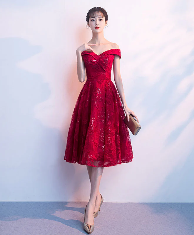 Cute Burgundy Short Prom Dress, Homecoming Dress - Deanwangkt