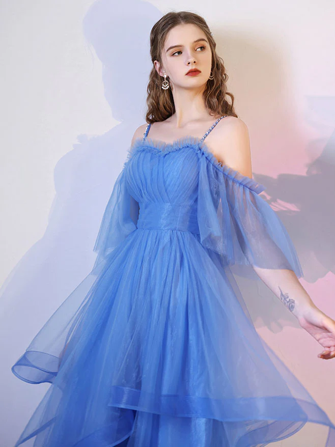 Simple Blue Tulle Short Prom Dress, Puffy Blue Homecoming Dress - Deanwangkt