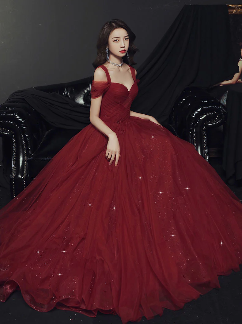 Elegant Sweetheart Neck Burgundy Long Prom Dress, A line Backless Evening Dresses - Deanwangkt
