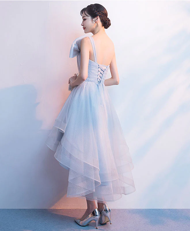 Gray Tulle High Low Prom Dress, Gray Homecoming Dress - Deanwangkt