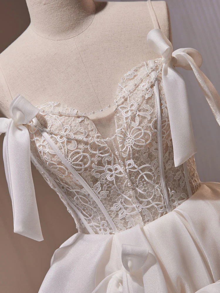 White Tulle Lace Short Prom Dress, White Short Formal Dress - Deanwangkt