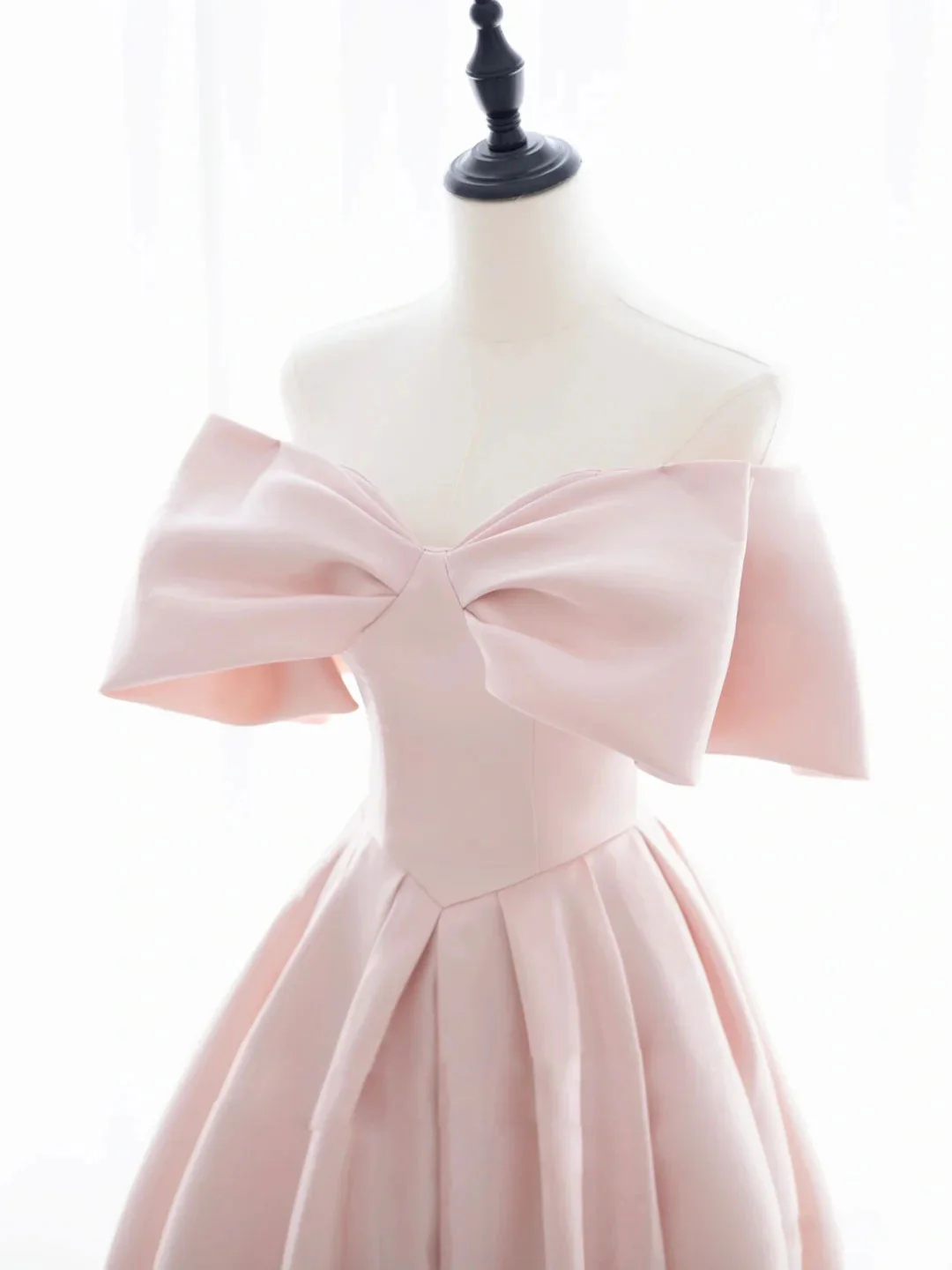 A-Line Off Shoulder Satin Pink Short Prom Dress, Pink Homecoming Dress - Deanwangkt