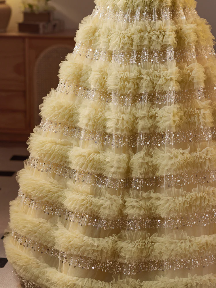 Beautiful Sweetheart Neck Tulle Sequin Green Prom Dress, Puffy Green Long Sweet 16 Dress - Deanwangkt