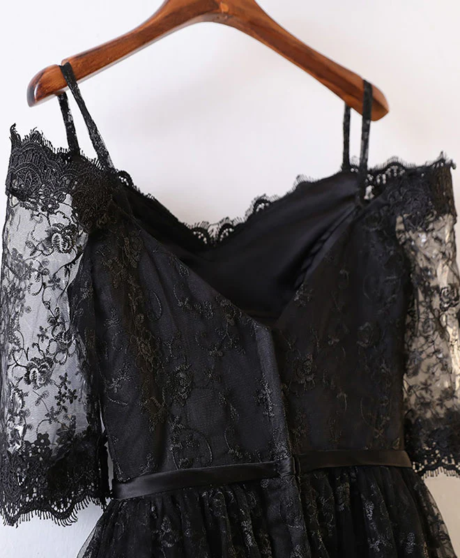 Black High Low Lace Prom Dress, Black Homecoming Dress - Deanwangkt