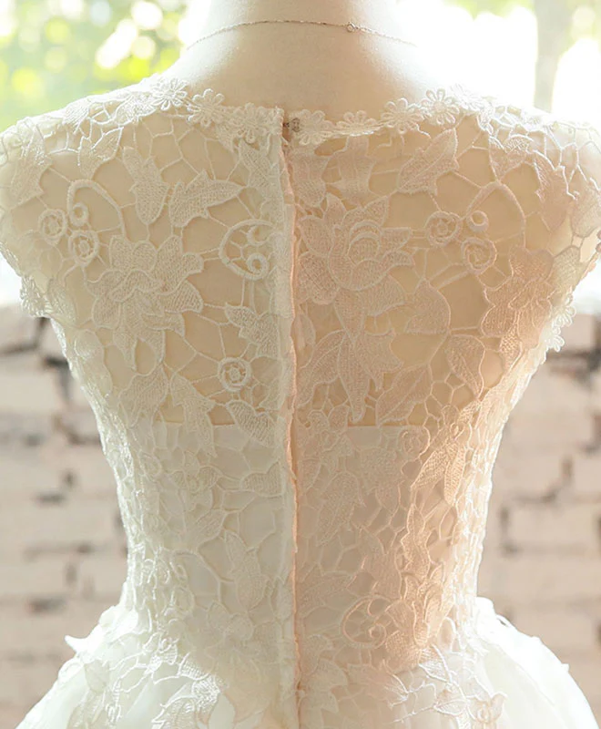 White Lace Tulle Short Prom Dress, Homecoming Dress - Deanwangkt