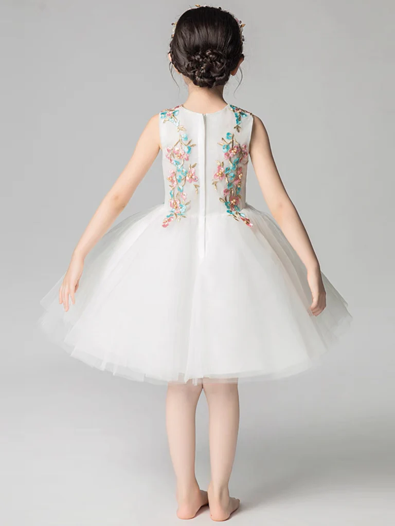 A-Line Tulle Lace Applique Short White Flower Girl Dress - Deanwangkt
