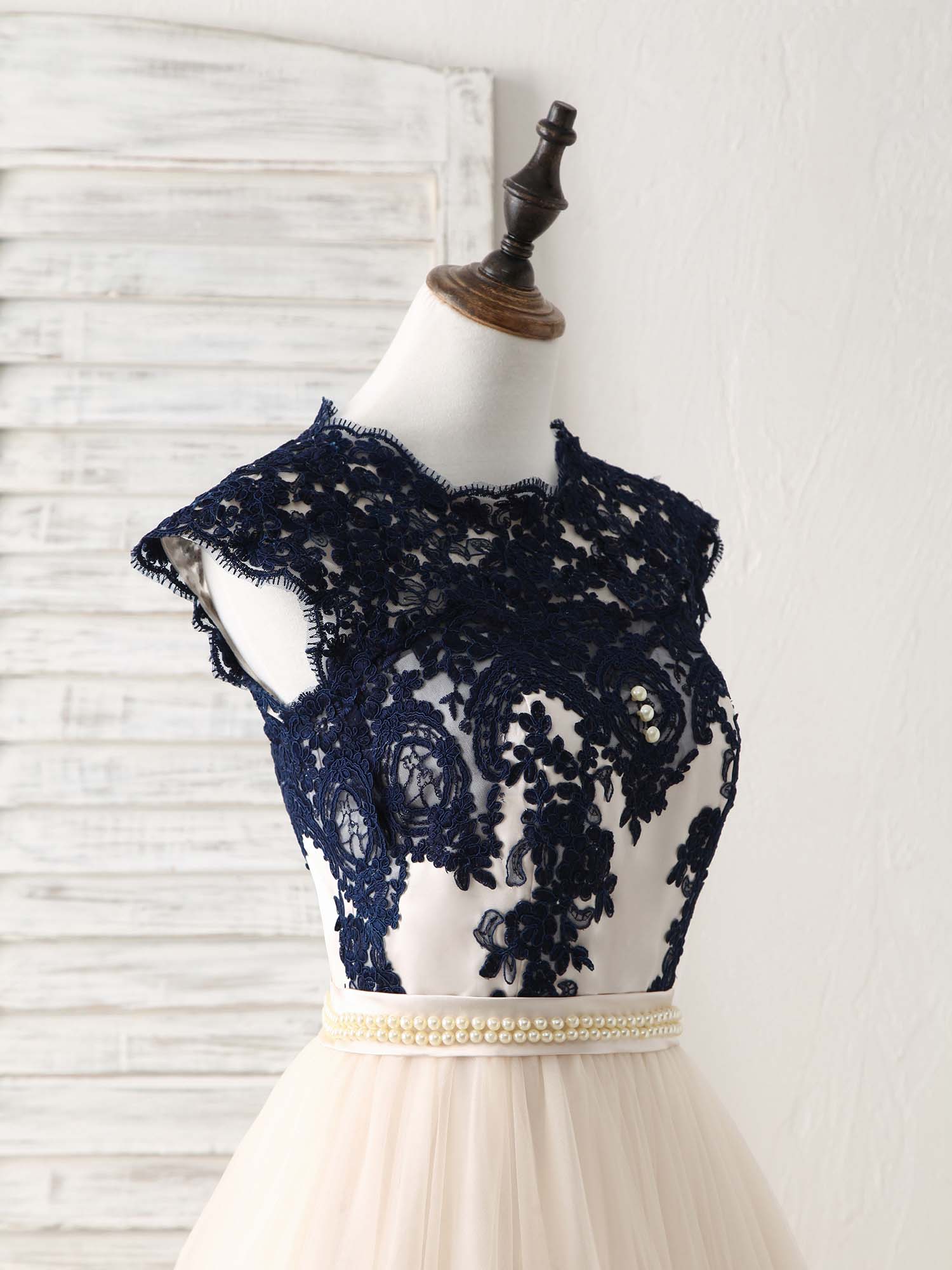 Elegant Tulle Lace Applique Long Prom Dress Tulle Evening Dress - Deanwangkt