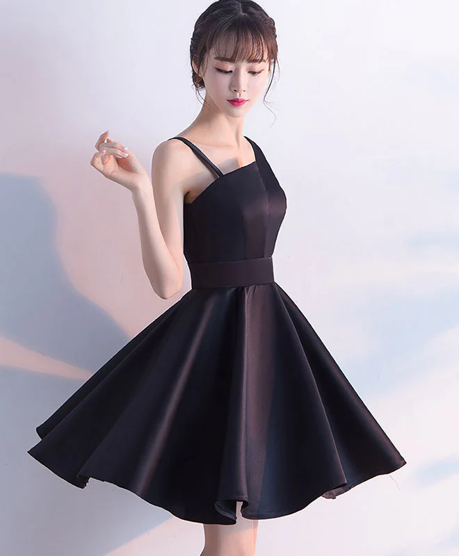 Simple Black Satin Short Prom Dress, Homecoming Dress - Deanwangkt
