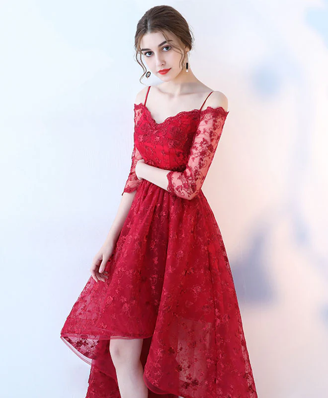 Stylish High Low Lace Prom Dress, Lace Evening Dress - Deanwangkt