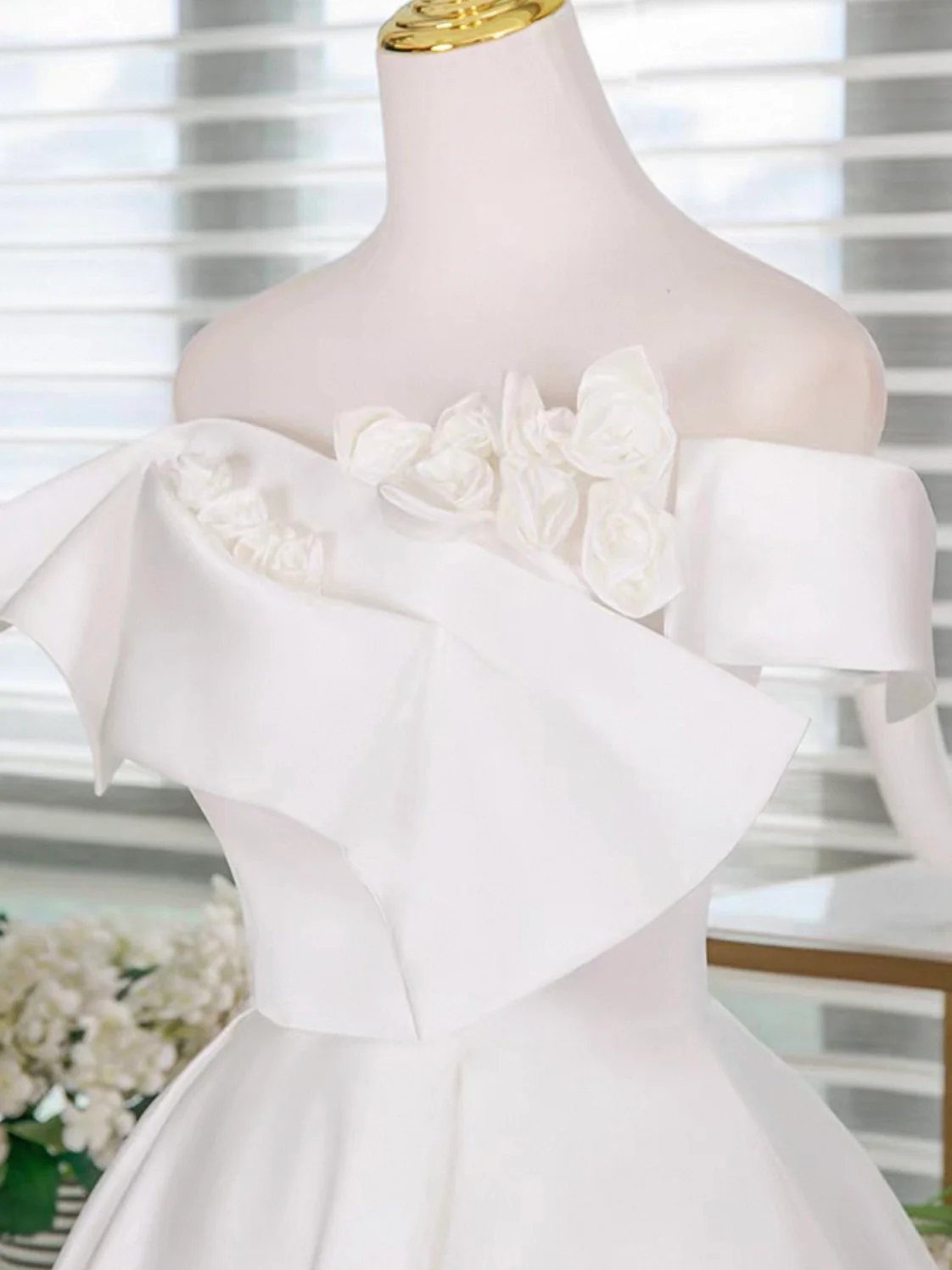 A-Line Off Shoulder White Short Prom Dress, White Homecoming Dress - Deanwangkt