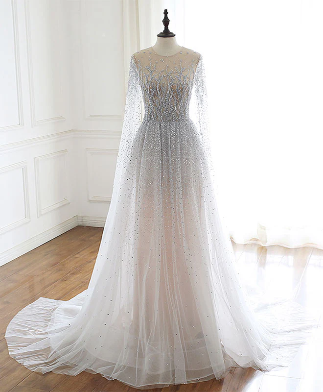 Unique Round Neck Tulle Sequin Beads Long Prom Dress - Deanwangkt