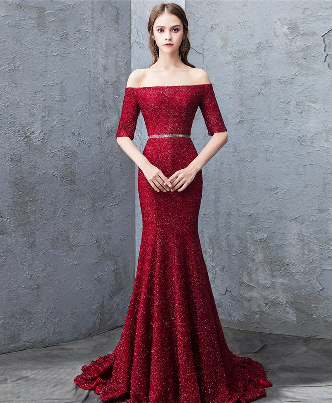 Unique Burgundy Mermaid Long Prom Dress, Burgundy Evening Dress - Deanwangkt