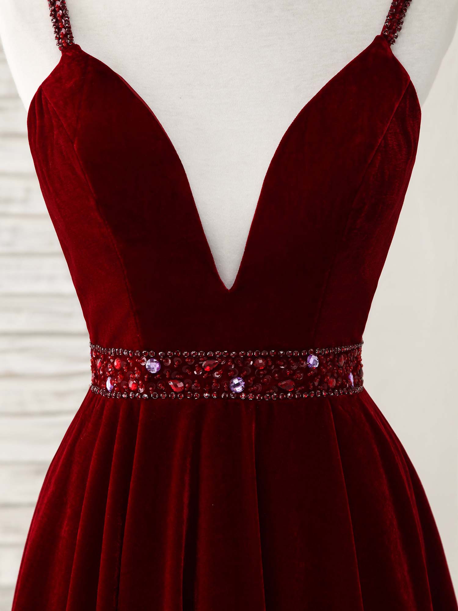 Burgundy V Neck Velvet Short Prom Dress, Burgundy Homecoming Dress - Deanwangkt