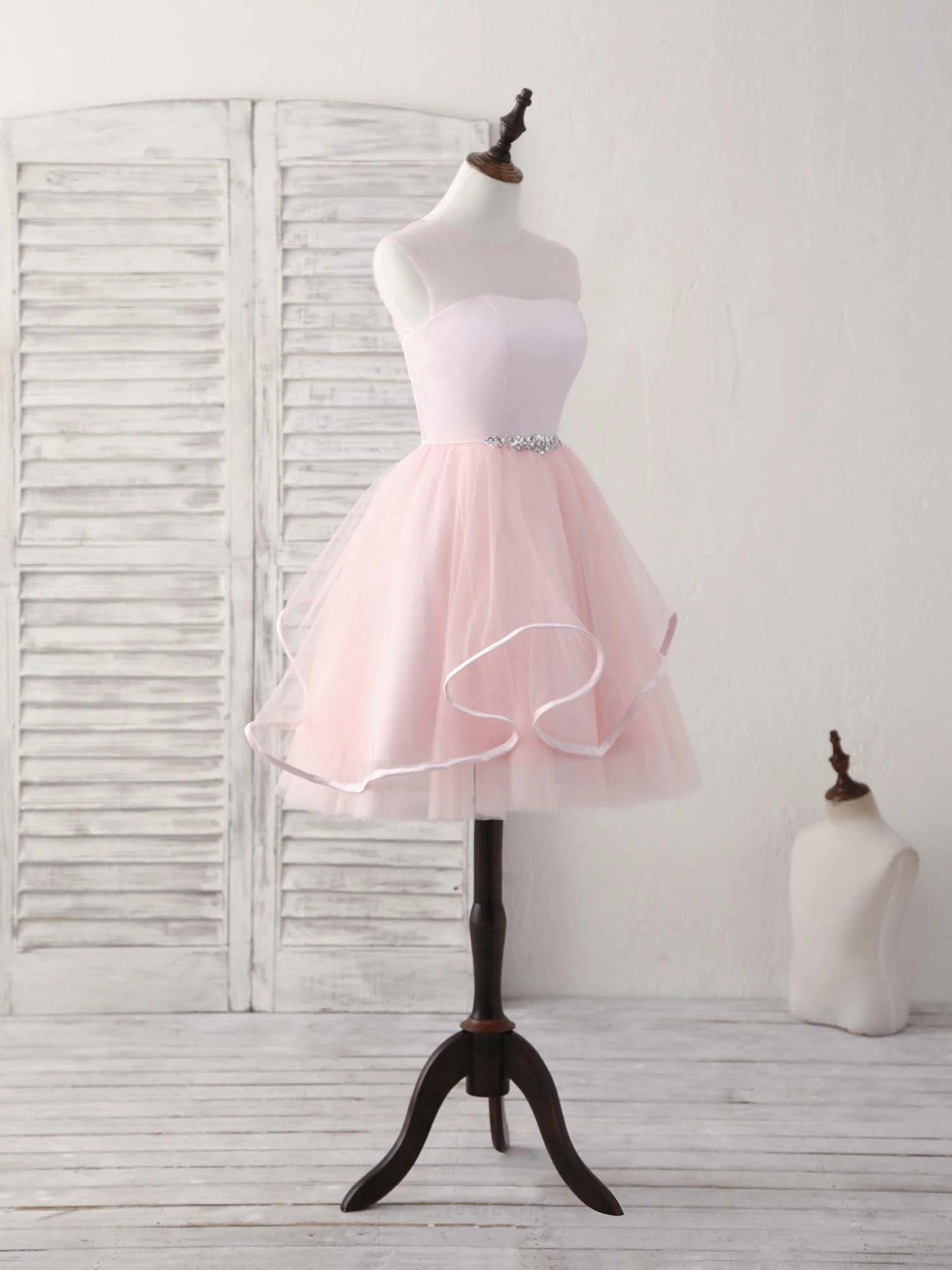 Pink Round Neck Tulle Pink Short Prom Dress Pink Homecoming Dress - Deanwangkt