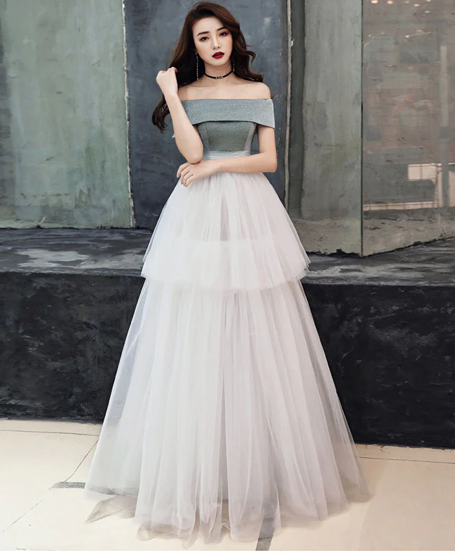 White Tulle Long Prom Dress, White Tulle Formal Dress - Deanwangkt