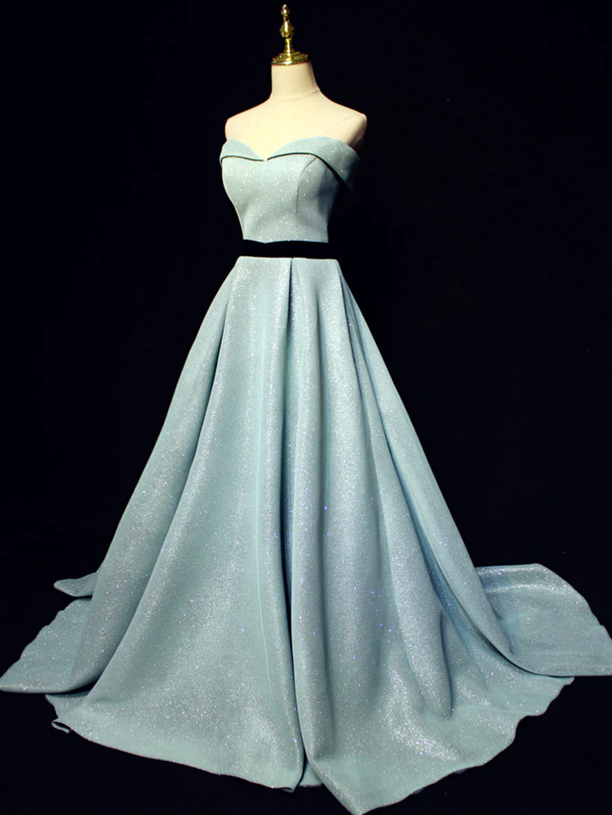 Light Blue A line Long Prom  Dress, Blue  Formal Evening Dresses - Deanwangkt