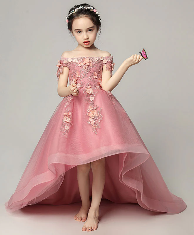 Pink Tulle Lace Flower Girl Dress, Cute Girls Dress - Deanwangkt