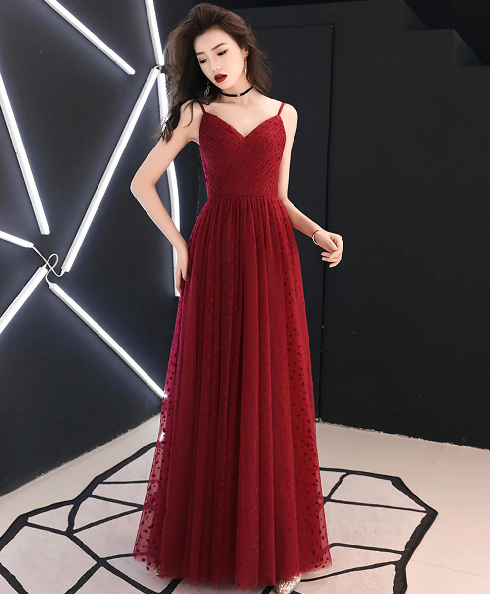 Burgundy Sweetheart Tulle Long Prom Dress Burgundy Formal Dress - Deanwangkt