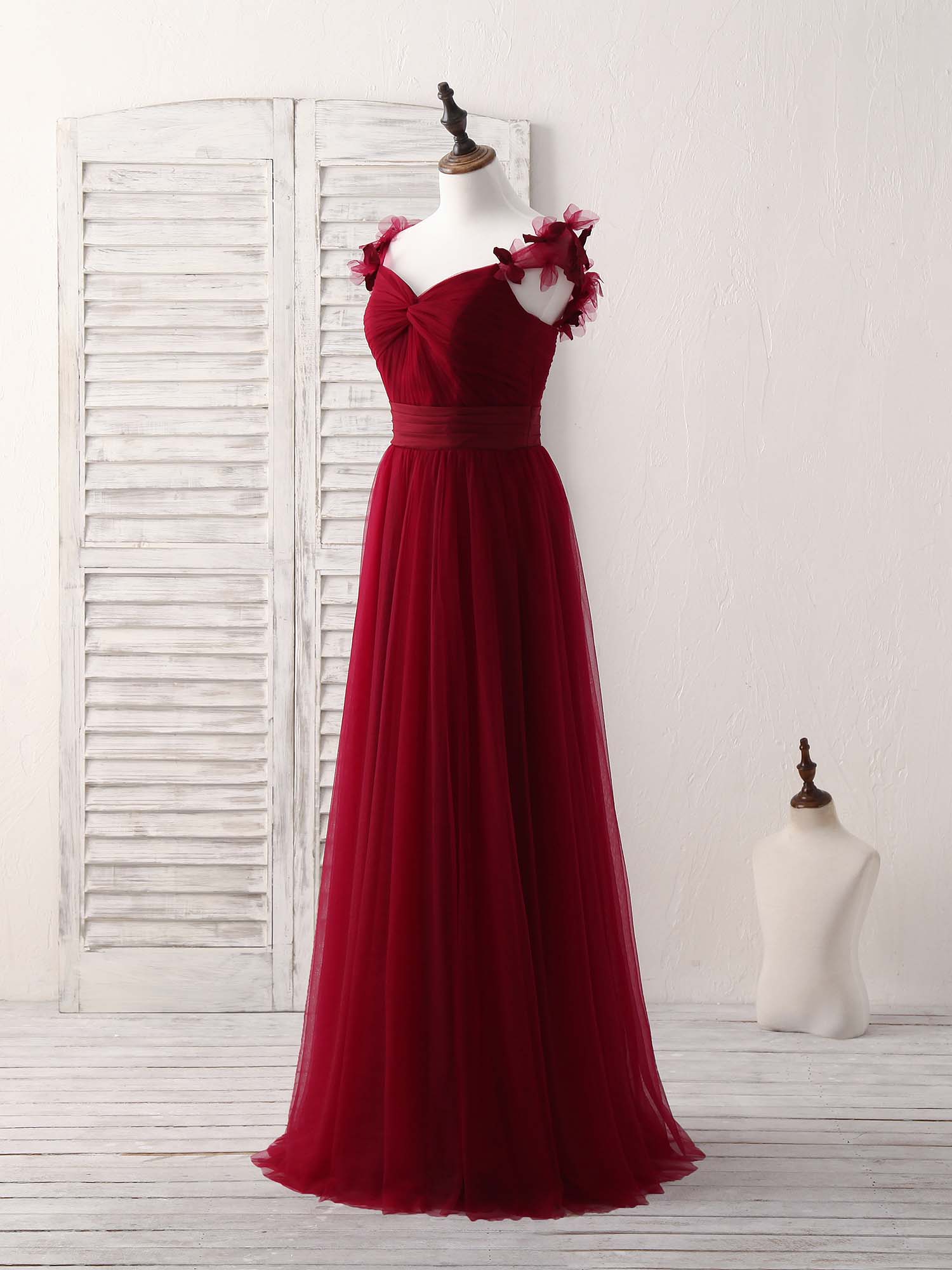 Simple Burgundy Tulle Long Prom Dress Burgundy Bridesmaid Dress - Deanwangkt
