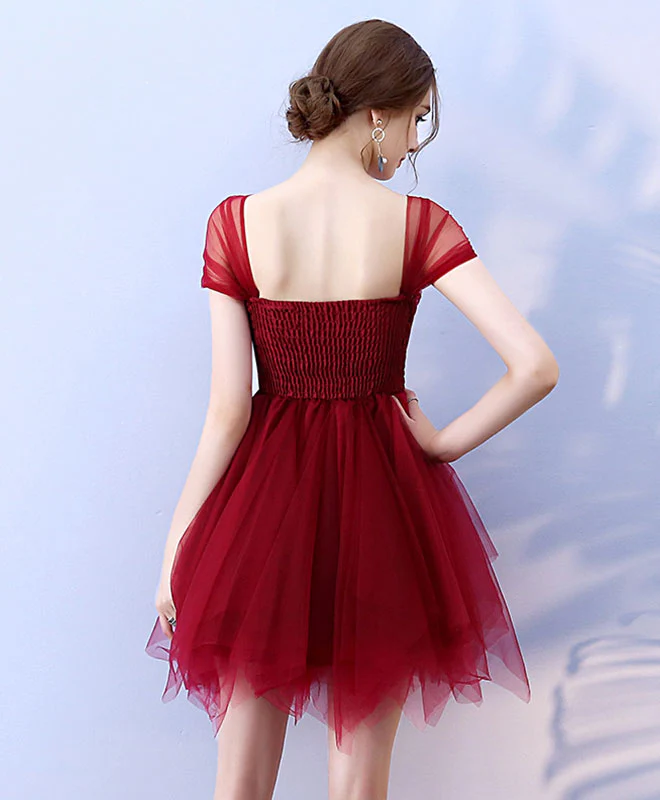 Cute Burgundy Tulle Short Prom Dress,  Burgundy Homecoming Dress - Deanwangkt