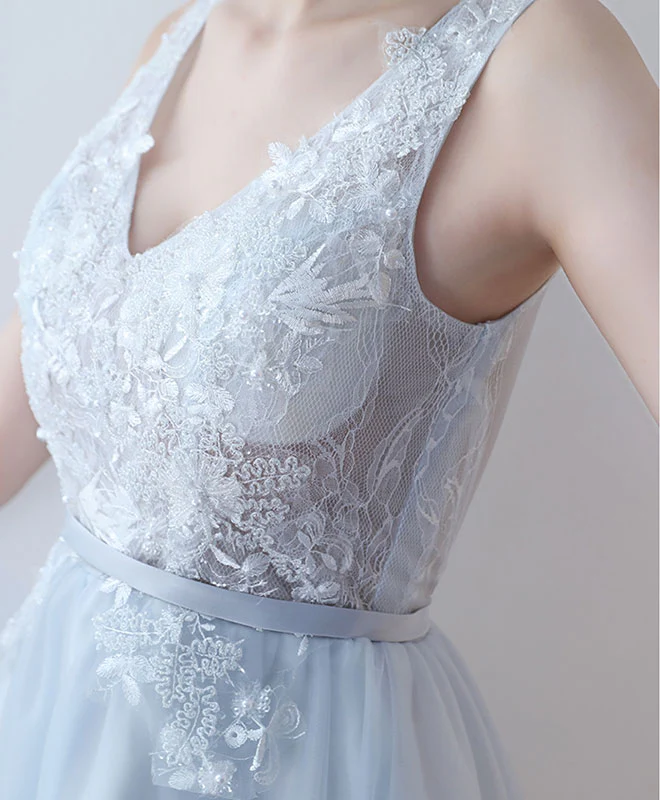 Cute V Neck Lace Tulle Short Prom Dress, Homecoming Dress - Deanwangkt