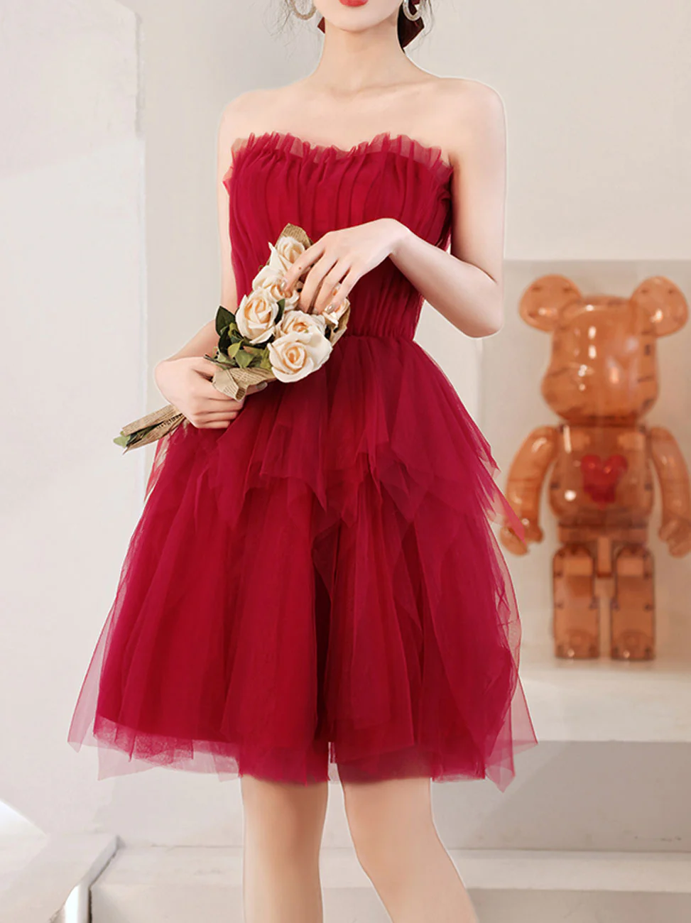 A Line Burgundy Short Prom Dresses, Cute Burgundy Homecoming Dress - Deanwangkt