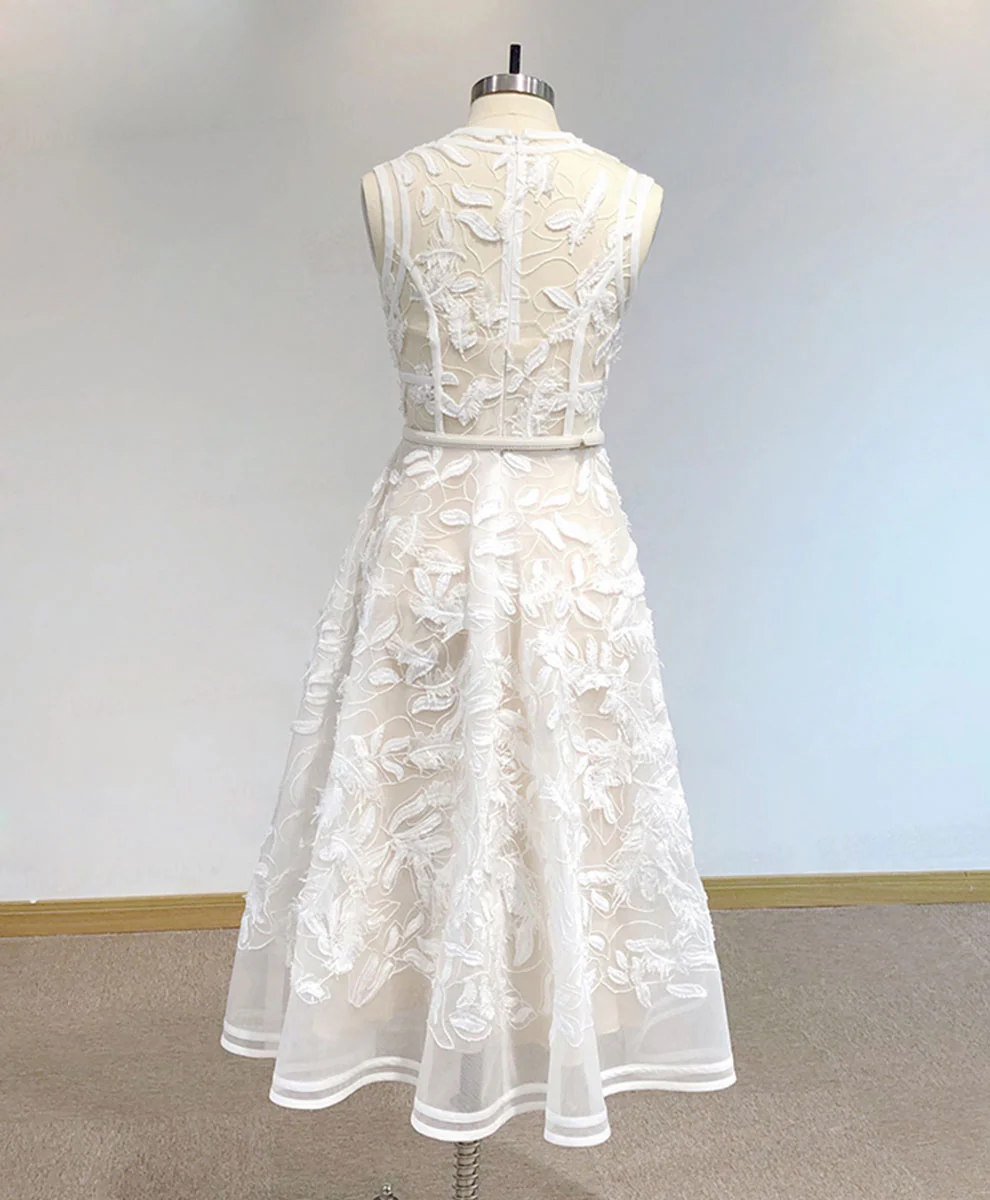 White High Neck Tulle Lace Prom Dress, Lace Formal Party Dress - Deanwangkt