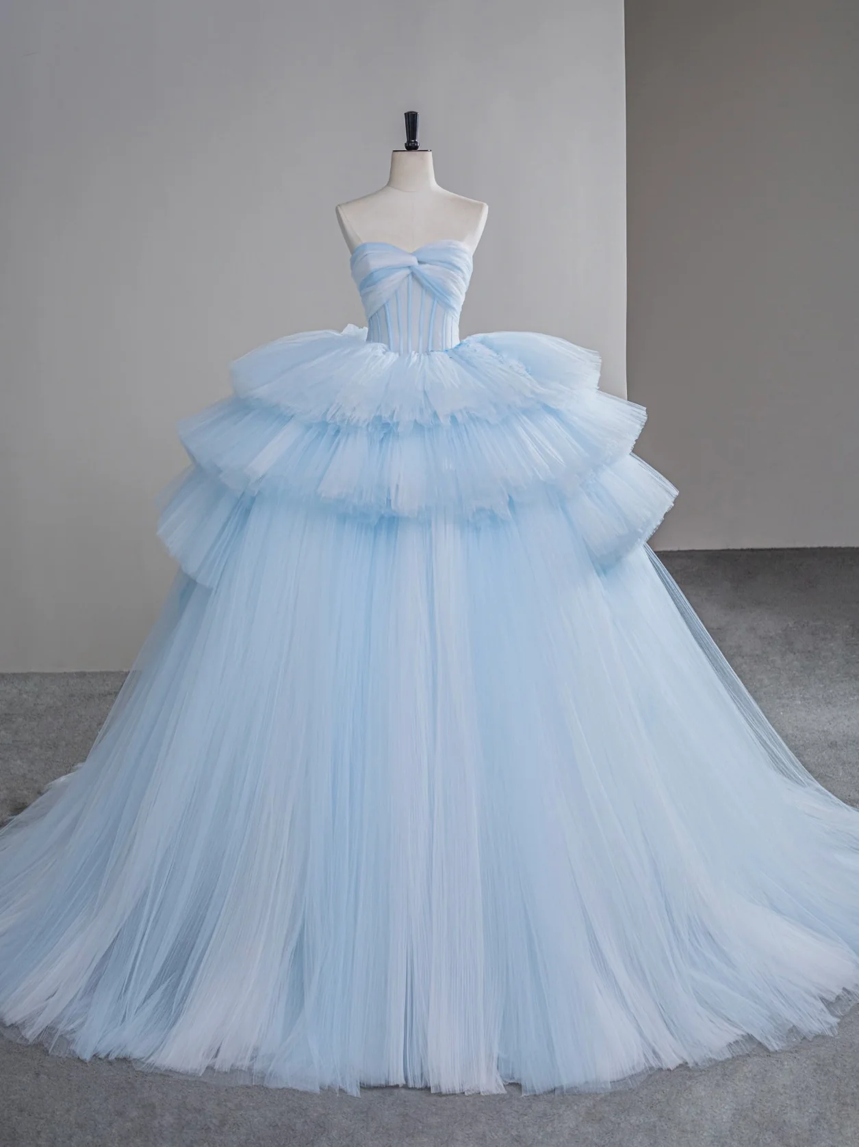 Blue Sweetheart Neck Tulle Long Prom Gown, Blue Sweet 16 Dress - Deanwangkt