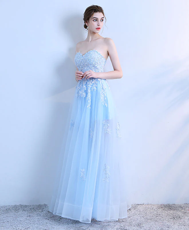 Sky Blue Lace Long Prom Dress, Lace Evening Dress - Deanwangkt