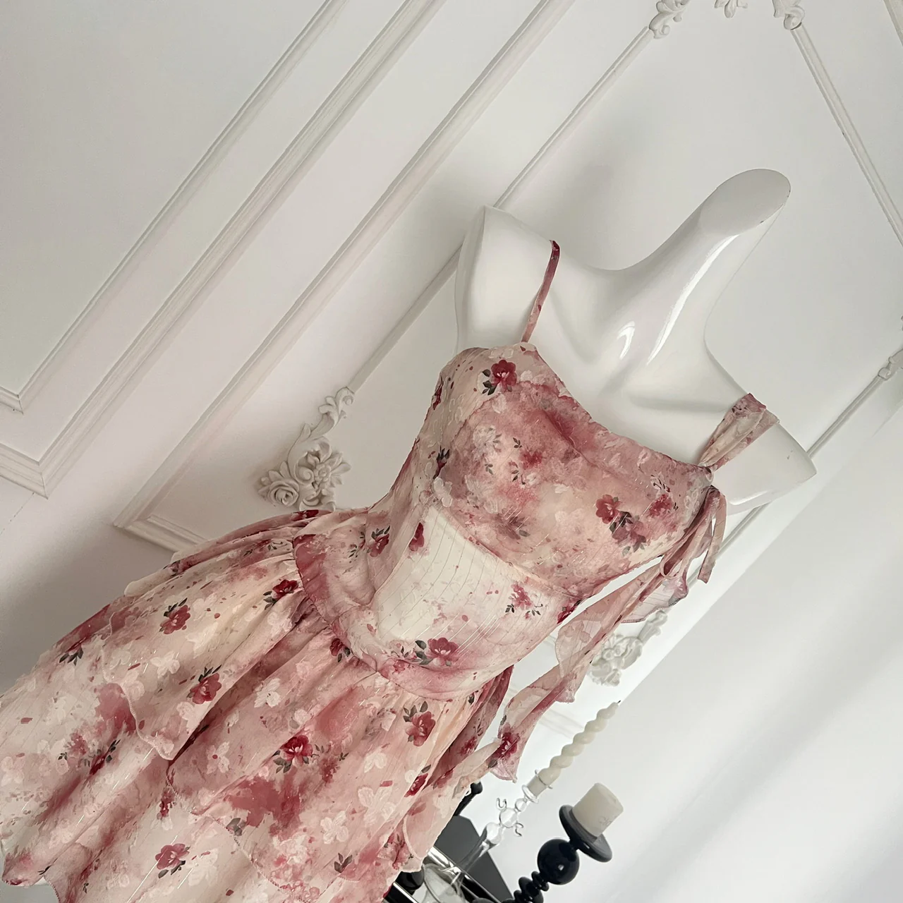 Sweet A Line Straps Pink Floral Summer Short Dresses DP0014 - Deanwangkt