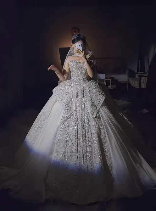 Timeless A-Line Tulle Long Wedding Dresses, Rhinestone White Bridal Gowns, Sleeveless Bridal Dresses DP3979 - Deanwangkt