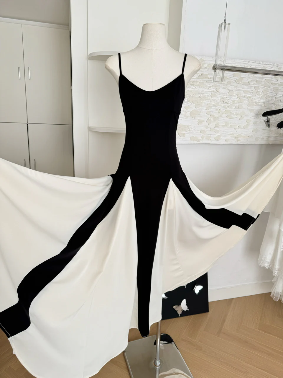 Sexy A line Spaghetti Straps Black Midi Summer Dress Holiday Party Black Birthday Outfits For Women DP0149 - Deanwangkt