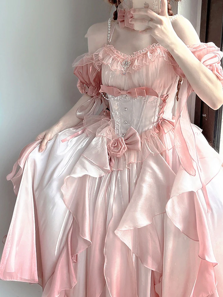 Sexy Ball Gown Off The Shoulder Short Sleeves 16th Pink Birthday Dress Lolita Dress Birthday Outfits DP0219 - Deanwangkt