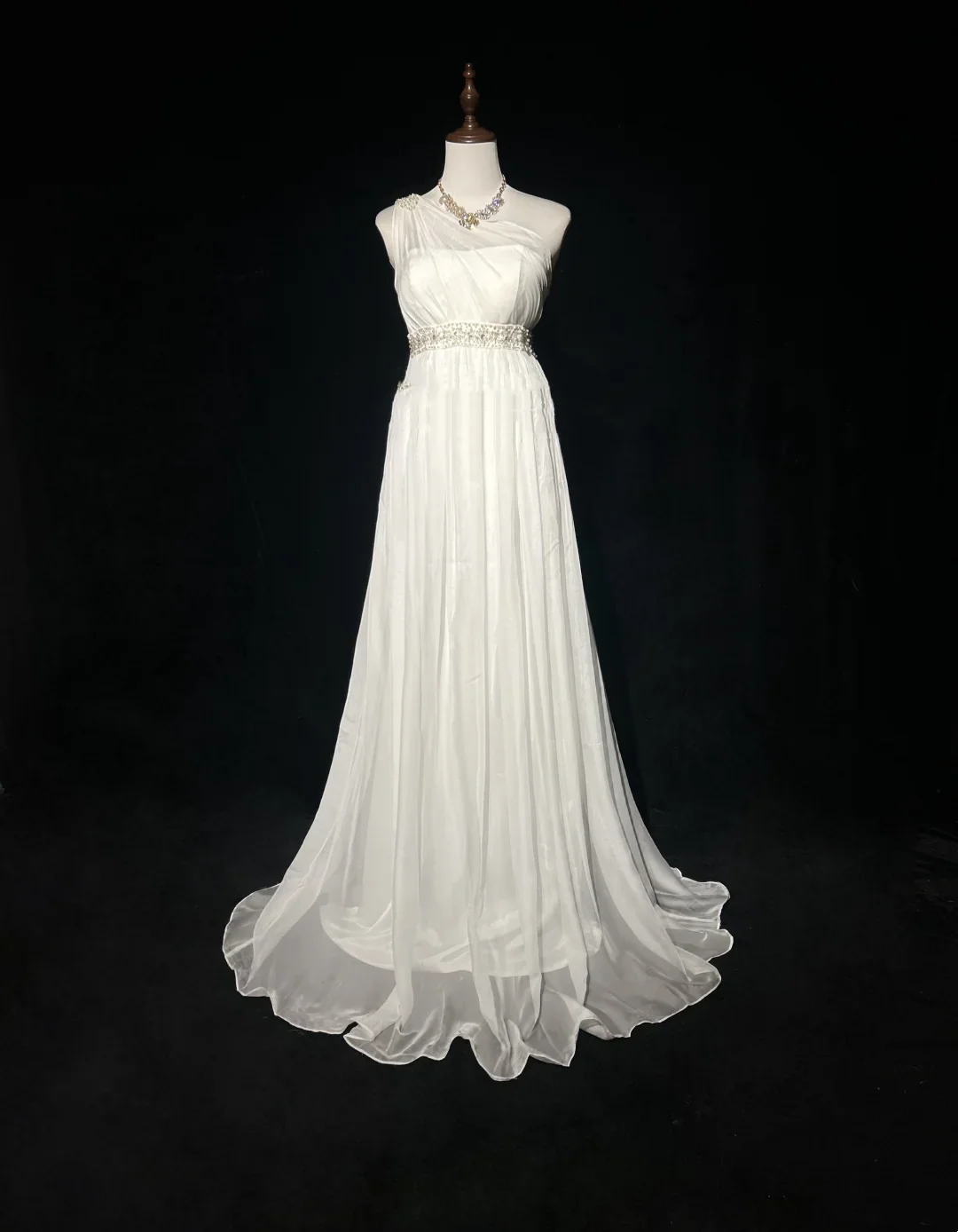 Unique Bridal Dress A line One Shoulder Chiffon White Wedding Dress With Beads 90s Wedding Dresses Vintage Bride Dress Bridal Gowns DH1268 - Deanwangkt